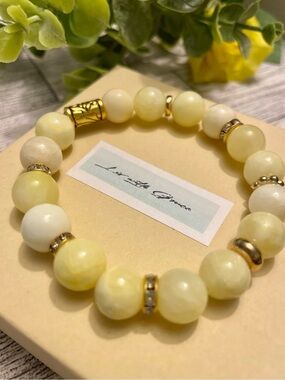 Yellow Quartz with Gold and CZ Accents 10mm stretch handmade butter yellow